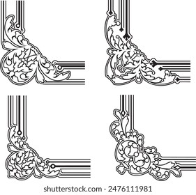 Vintage ornamental page decoration designs, borders, flourish corners, baroque royal filigrees. Retro wedding invitation design elements. Victorian decoration vector graphics, very clean, vinyl ready.