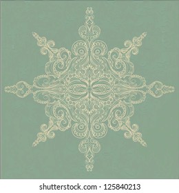 Vintage Ornamental Pattern. Lacy Snowflake Against Grungy Background