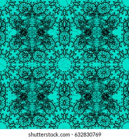 Vintage ornamental pattern on blue background with black elements. Vector illustration. Ornamental damask classic black pattern. Vector abstract background with repeating elements.