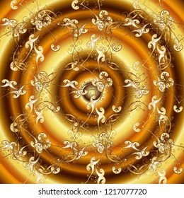 Vintage ornamental pattern on a brown, yellow and orange colors with golden elements. Vector illustration.