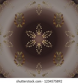 Vintage ornamental pattern on a brown, beige and neutral colors with golden elements. Christmas 2019, snowflake, new year.