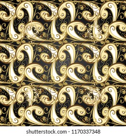 Vintage ornamental pattern on a gray, beige and yellow colors with golden elements. Vector illustration.