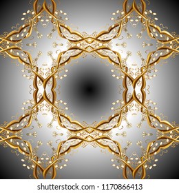 Vintage ornamental pattern on a gray, brown and neutral colors with golden elements. Christmas 2019, snowflake, new year.