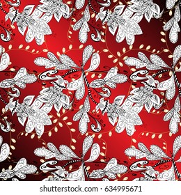 Vintage ornamental pattern on a red gradient background with golden elements. Vector illustration.