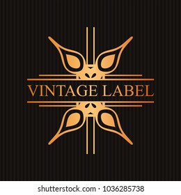 Vintage ornamental retro golden label. Template for design. Vector illustration
