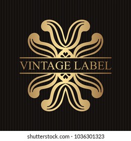Vintage ornamental retro golden label. Template for design. Vector illustration