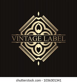 Vintage ornamental retro golden label. Template for design. Vector illustration