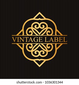 Vintage ornamental retro golden label. Template for design. Vector illustration