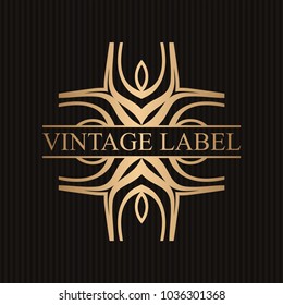 Vintage ornamental retro golden label. Template for design. Vector illustration