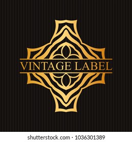 Vintage ornamental retro golden label. Template for design. Vector illustration