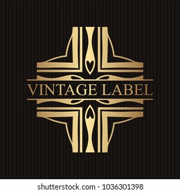 Vintage ornamental retro golden label. Template for design. Vector illustration