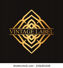 Vintage ornamental retro golden label. Template for design. Vector illustration