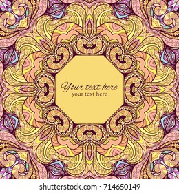 Vintage ornamental round floral frame. Kaleidoscope. Vector background.