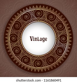 Vintage Ornamental Round Frame For Greeting Card, Invitation Or Packaging Design. Vector Illustration