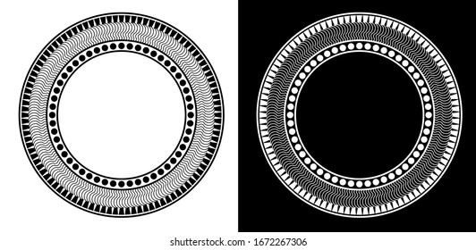 Vintage ornamental round frame for greeting card, invitation or packaging design. Vector Illustration with black and white background