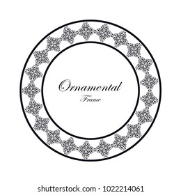 Vintage ornamental round frame. Template with ornate pattern for design of greeting card, wedding invitation, birthday