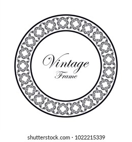 Vintage ornamental round frame. Template with ornate pattern for design of greeting card, wedding invitation, birthday