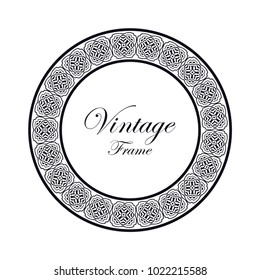 Vintage ornamental round frame. Template with ornate pattern for design of greeting card, wedding invitation, birthday