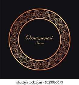Vintage ornamental round frame. Template with ornate pattern for design of greeting card, wedding invitation, birthday
