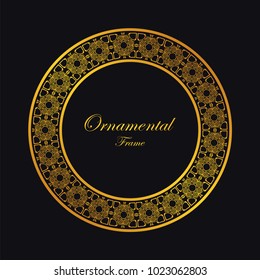 Vintage ornamental round frame. Template with ornate pattern for design of greeting card, wedding invitation, birthday