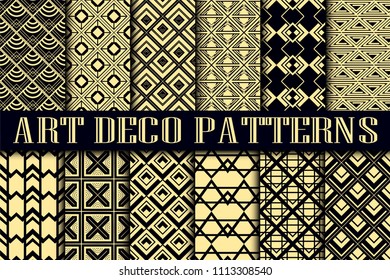 Vintage ornamental seamless patterns set in Art Deco style