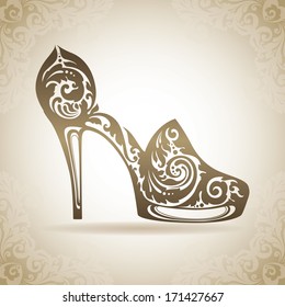 Vintage ornamental shoe. Decorative icon on a background with pattern