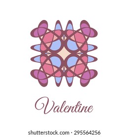 Vintage ornamental square logo. Colorful symmetry ceramic tile pattern. Business style. Hearts Valentine wedding sign