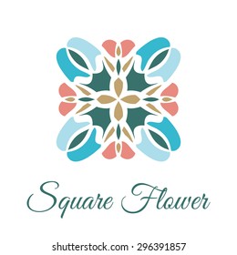 Vintage ornamental square logo. Colorful symmetry ceramic tile pattern. Business style.