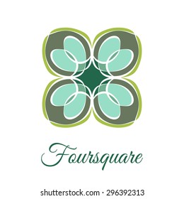 Vintage ornamental square logo. Colorful symmetry ceramic tile pattern. Business style. Lucky clover quatrefoil