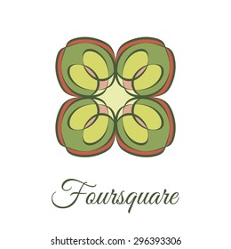 Vintage ornamental square logo. Colorful symmetry ceramic tile pattern. Business style. Lucky clover quatrefoil