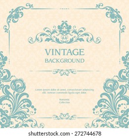 Vintage ornamental template with pattern and decorative frame