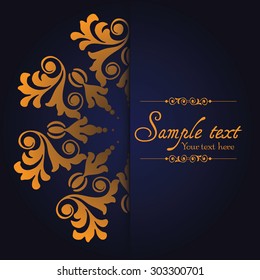 Vintage ornamental template with pattern and decorative frame. Vector illustration.