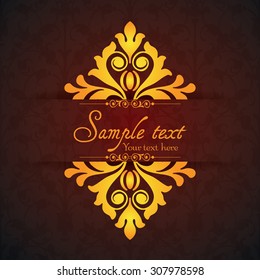 Vintage ornamental template with pattern and decorative frame. Vector illustration.