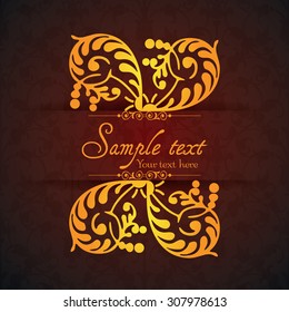 Vintage ornamental template with pattern and decorative frame. Vector illustration.