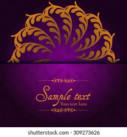 Vintage ornamental template with pattern and decorative frame. Vector illustration.