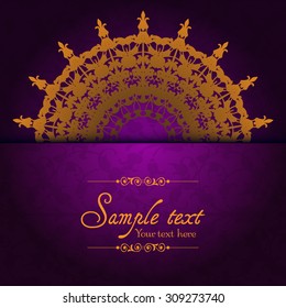 Vintage ornamental template with pattern and decorative frame. Vector illustration.