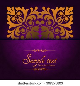 Vintage ornamental template with pattern and decorative frame. Vector illustration.