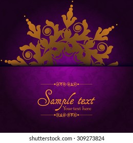 Vintage ornamental template with pattern and decorative frame. Vector illustration.