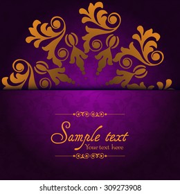 Vintage ornamental template with pattern and decorative frame. Vector illustration.