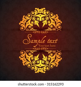 Vintage ornamental template with pattern and decorative frame. Vector illustration.