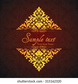 Vintage ornamental template with pattern and decorative frame. Vector illustration.