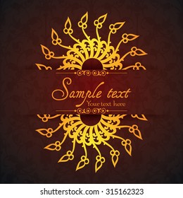 Vintage ornamental template with pattern and decorative frame. Vector illustration.