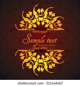 Vintage ornamental template with pattern and decorative frame. Vector illustration.