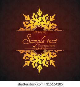 Vintage ornamental template with pattern and decorative frame. Vector illustration.