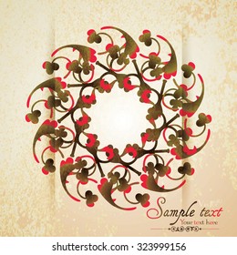 Vintage ornamental template with pattern and decorative frame. Vector illustration
