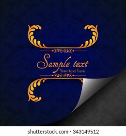 Vintage ornamental template with pattern and decorative frame, curled page design. Vector illustration.