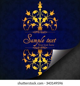 Vintage ornamental template with pattern and decorative frame, curled page design. Vector illustration.