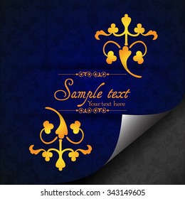 Vintage ornamental template with pattern and decorative frame, curled page design. Vector illustration.
