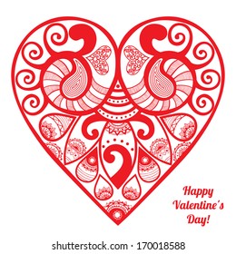 Vintage ornamental valentines day vector background with lacy heart