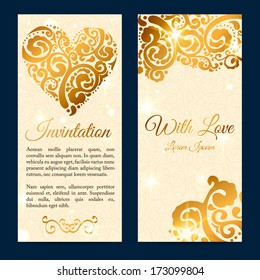 Vintage ornamental valentines day vector banners with lacy heart